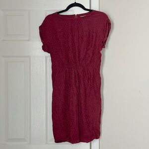 Fossil 100% Silk Dots Dress Cranberry Red Size 4 Cap Sleeve Cinched Waist